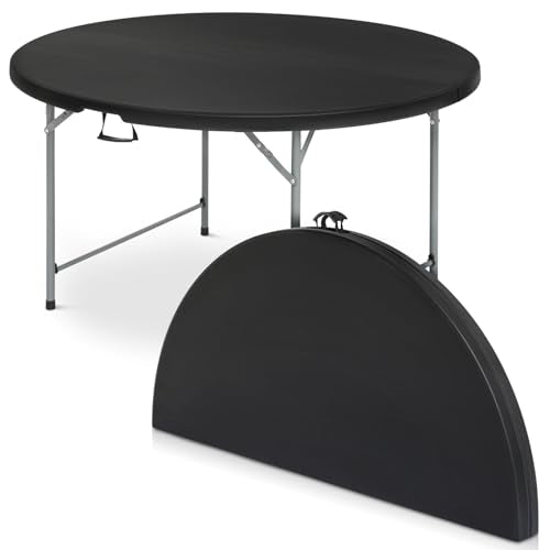 OS MOTOR 4.5ft Round Folding Table with Carry Handle, Portable Heavy Duty Plastic Utility Table with Steel Legs for Party, Wedding, Camping, Indoor, Outdoor Event, 54 Inch, Black - color: Black, size: 54" Diameter