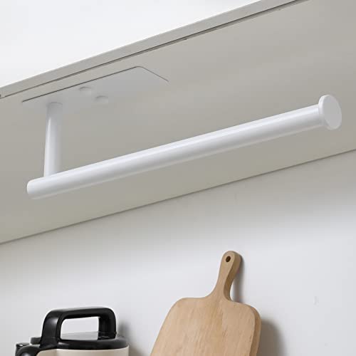 theaoo White Paper Towel Holder - Under Cabinet Paper Towel Holder for Kitchen, Adhesive Paper Towel Roll Rack for Bathroom Towel, Wall Mounted Paper Towel Rack, SUS304 Stainless Steel - color: White