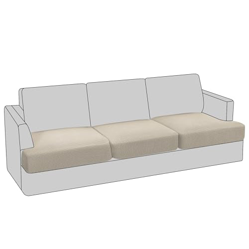 PrinceDeco Stretch T Cushion Sofa Slipcovers Jacquard 3 Piece Sofa Cushion Covers for 3 Cushion Couch Sofa Seat Cushion Covers with Elastic Bottom for Kids,Dog,Small Checked Pattern,Island Fossi - color: Island Fossi, size: 3 Cushion Sofa
