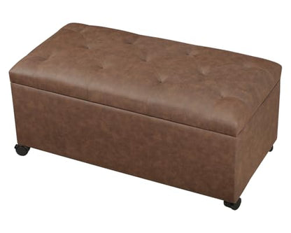 Joveco Storage Ottoman Bench 35" Faux-Leather Rectangular Tufted Ottomans Storage Room Organizer with Wheels(Matte Chocolate) - color: Matte Chocolate With Wheels