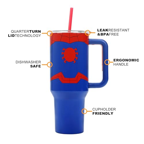 Bioworld Marvel Spider-Man Costume 40 Oz Stainless Steel Tumbler With Handle-OSFA - color: Spider-Man Costume Blue