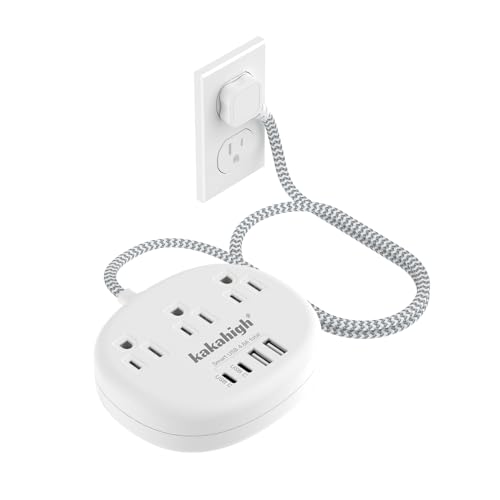 Small Extension Cord with USB C - 5 FT Short Extension Cord, 1625W 3 Prong Power Strip with 3 AC Outlet 4 USB (24W/4.8A), Bedside Charging Station for Home Office Dorm Room Essentials - color: white, size: 5FT