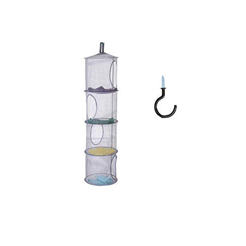 4 Tier Storage Organizer,43 1/2 x12 Inch Hanging Mesh Storage Basket with 2 Inch Screw-in Hooks,Folding Basket for Toys or Store Gloves,Shawls, Hats and Mittens, Attaches Easily to Any Rod (Grey) - color: Grey