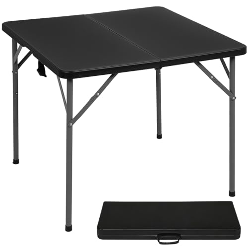 FDW 34" Folding Card Table Plastic Table Portable Square Height Dining Table Perfect for Party and Parties Backyard Events, Black - color: Black, size: 34"