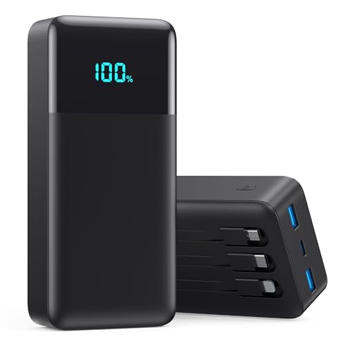 Portable Charger 60800mAh Power Bank with 3 Built in Cables,25W PD QC4.0 Fast Charging USB C Battery Pack,6 Outputs 2 Inputs LCD Display Portable Phone Charger for iPhone 16/15/14/13,Google,Android - color: Black, size: 60800mAh