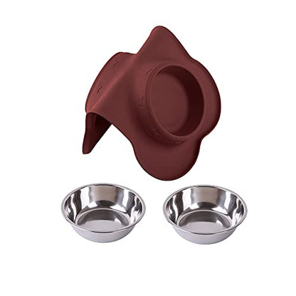 Hubulk Pet Dog Bowls 2 Stainless Steel Dog Bowl with No Spill Non-Skid Silicone Mat + Pet Food Scoop Water and Food Feeder Bowls for Feeding Small Medium Large Dogs Cats Puppies (Medium, Burgundy) - color: Burgundy, size: Medium