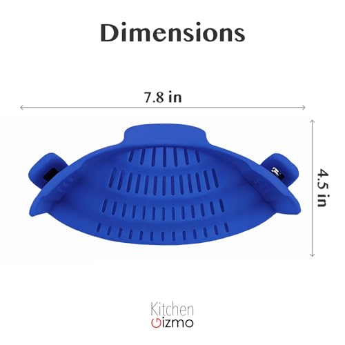 Kitchen Gizmo Snap N' Strain - Silicone Clip-On Strainer for Pots, Pans, and Bowls - Heat-Resistant Kitchen Gadgets, Essential Colander Drainer for Vegetables and Pasta - 7.87x2.76x4.53-Inch (Blue) - color: Blue