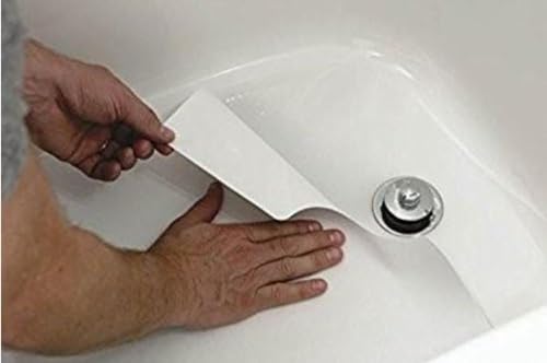 Safe Way Traction 16" X 40" White Adhesive Vinyl Anti Slip Non Skid Safety Bath Mat with Drain Cut Out