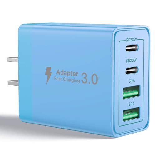USB C Charger Block, 40W 4-Port Type C Fast Charging Cube Dual Charger Block PD Power Charger Adapter+QC 3.0 USB Multi Port Charging Brick for iPhone 16/15/14/13/12 Pro Max, iPad, Galaxy S24/23 - color: Light Blue