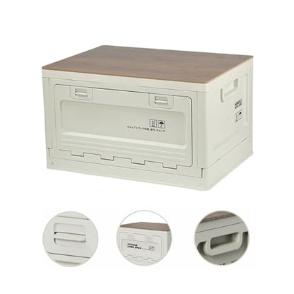Foldable Closet Box Car Storage Container Camping Folding Storage Box Wood Lid Camping Storage Bin - color: White-50L