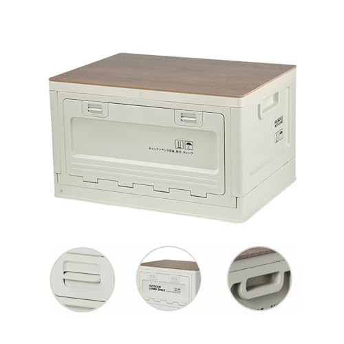 Foldable Closet Box Car Storage Container Camping Folding Storage Box Wood Lid Camping Storage Bin - color: White-50L
