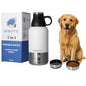 3-in-1 Portable Dog Water Bottle, 32oz Stainless Steel Insulated, Includes 2 Collapsible Bowls - Leakproof Travel Water Dispenser for Dogs