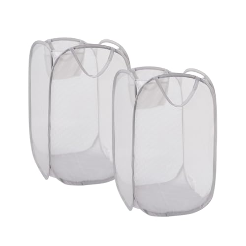 Foldable Pop Up Laundry Hamper – Set of 2 Collapsible Mesh Baskets with Handles for Kids, Baby, Dorm or Travel, Dual-Use Laundry Organizers for Clothes, Toys, Storage – Gray