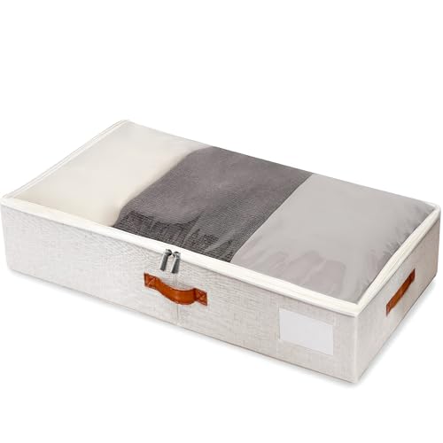 Large Under Bed Storage, 2 Pack Under Bed Storage Containers with Clear Cover, Reinforced Handles and Label Pocket for Dorms, Clothes, Shoes, Blankets, Linens, Only Needs 6" of Clearance