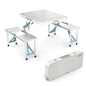 VINGLI 4Ft Folding Camping Picnic Table with Seats/Umbrella Hole-265 Lbs Support that Lightweight and Fold Up Card Suitcase Table Aluminum Alloy Frame, RV Tabletop with Soft Handl - color: White