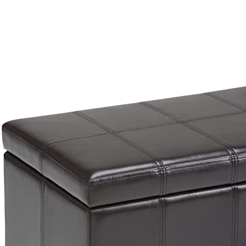 SIMPLIHOME Amelia Storage Ottoman - 33 inch Wide Vegan Leather Rectangle Storage Ottoman Bench in Tanners Brown, Transitional Ottoman for Living Room with Nailhead Trim and Lift-Up Lid - color: Tanners Brown