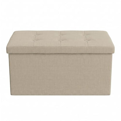 HOME DESIGN Florence 30" Upholstered Folding Storage Bench, Tufted Top, Space-Saving Storage, Beige Linen Fabric - color: Beige Linen
