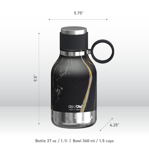 Asobu Buddy Bottle a Stainless Steel Insulated Water Bottle for with Removable Dog Water Bowl and Dog Food and Treat Storage Bowl (Midnight Marble, 37 oz Water Bottle with Bowl) - color: Midnight Marble