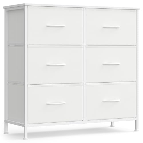 SONGMICS BELLAH Collection - Dresser for Bedroom, Chest of Drawers, Storage Organizer Unit, Closet, Entryway, Steel, 6 Drawers, Modern, Cloud White and Snow White ULGS123W01S - color: Cloud White + Snow White, size: 11.8"D x 30.2"W x 29"H (6 Drawers)