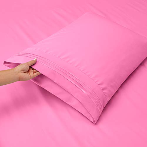 Hearth & Harbor Twin Size Sheets - 3 Piece Bed Sheet Set, Hotel Luxury Double Brushed Bed Sheets - Extra Soft Bedding Sheets & Pillowcases, Twin, Light Pink - color: Light Pink, size: Twin
