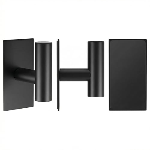 Self-Adhesive Coat Hooks,Towel Hooks for Bathroom,2 Packs Wall Mount Towel Holder,Black Matte Wall Robe Hook,Stainless Steel Heavy Duty Door Hanger Towel Hook for Kitchen,Bathroom
