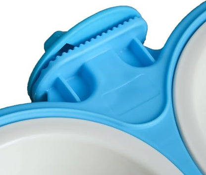 Pet Durable Bowl Cage Bowl, Pet Food Water Removable Bowls with Bolt Holder Hanging Cage Coop Cup Non-Skid Feeder Set Double Diners Portable for Feeding Dogs Cats Birds (Blue) - color: Blue