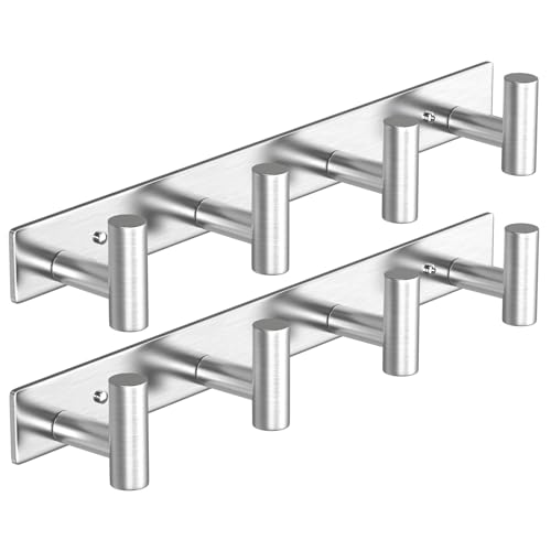 VAEHOLD Silver Hat and Coat Wall Mount Rack - Coat Rack with 4 Hooks for Robes, Bags, Keys, and Towels - Bathroom Towel Hanger Organizer (2 Pack) - color: Silver, size: “T“ Shape 4 Hooks 2 Pack