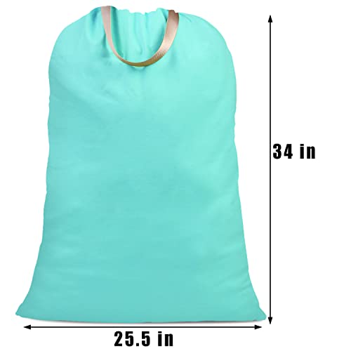 Cotton Canvas Laundry Bag with Handles & Drawstring Straps, Heavy Duty Extra Large Laundry Bags for Laundromat and Household, 25.5x34 Inch, Lake Blue - color: Lake Blue