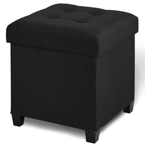 17.7" Ottoman with Storage, Square Storage Ottoman for Dorm, Linen Ottomans with Legs for Living Room, Bedroom, Black - color: Black, Linen, size: 17.7" x 17.7" x 19.9"