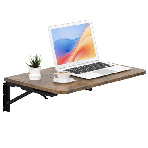 TEAMIX Wall Mounted Folding Table, Rustic Brown Floating Desk for Small Spaces Laundry Shelf with Heavy Duty Brackets Floating Desk for Garage, Utility Room, Kitchen, Laundry Room - color: Brown, size: 22"W x 15.7"D