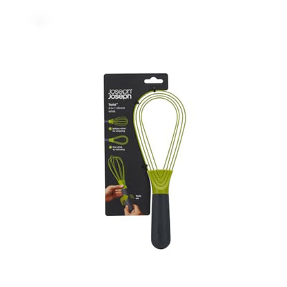 Joseph Joseph Twist Whisk 2-In-1 Collapsible Balloon and Flat Whisk Silicone Coated Steel Wire, Gray/Green - color: Gray/Green