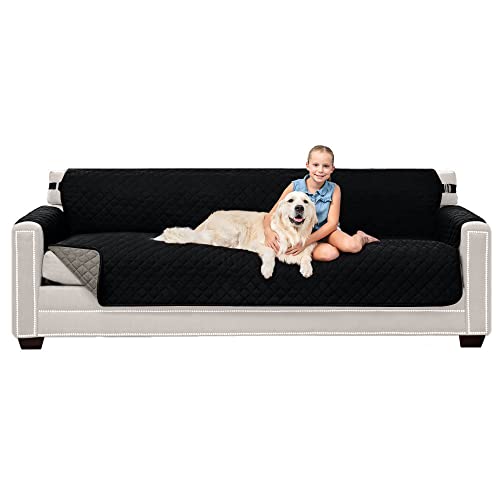 Sofa Shield® Couch Slip Covers for Dogs, Reversible Furniture Protector with Strap, Stain and Tear Resistant Cushion Cover, 88 inch Seat, Machine Washable Slipcover Pets, Cats, Black Gray - color: Black/Gray, size: Couch Sofa XXL