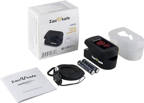 Zacurate 500 Series Fingertip Pulse Oximeter Blood Oxygen Saturation Monitor with Silicon Cover, Batteries and Lanyard, Royal Black - color: Royal Black