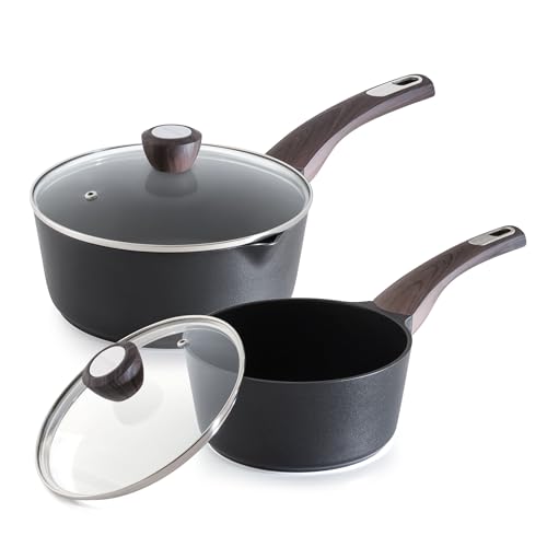 SENSARTE 2.0 & 3.0 Quart Sauce Pan Sets with Lid, Cooking Pots Set, Nonstick Saucepan Set with Pour Spout, Small Kitchen Pot, Non toxic Saucepot, Induction Comptable, Easy to Clean, PFOA Free - color: Classic Black, size: 2.0 + 3.0 Quarts