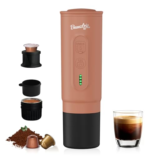 H02PRO Travel Coffee Maker, Portable Espresso Machine for Camping, 20 Bar Mini Coffee Maker Compatible with NS Capsule & Ground Coffee, Battery Operated Self-heating Car Coffee Machines for Travel - color: Mousse Brown