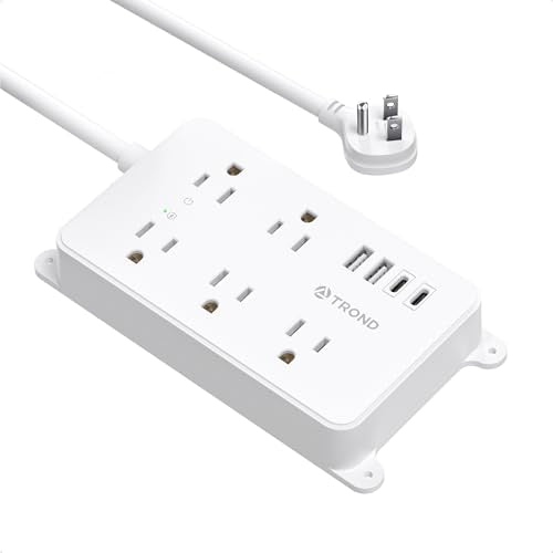 TROND Power Strip with USB, Surge Protector Flat Plug with 5 Widely-Spaced Outlets and 4 USB Ports, ETL Listed, 1300J, Wall Mountable, 5ft Extension Cord, for Office Kitchen, White - color: White, size: 5ft, style: 5 Outlets