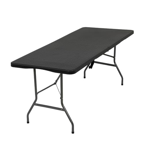 FDW Folding Table Half Portable Foldable Table for Parties Backyard Events (Black Ratten, 6 FT) - color: Black Ratten, size: 6 FT