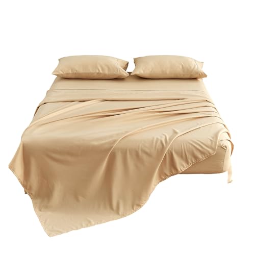 Kingnex Sleeper Sofa Bed Sheets Queen for 60x74 Pull Out Sofa Bed with 4-6 Deep Pocket Soft Double Brushed 1800 Microfiber 4 Piece Bedding Set Beige - color: Beige, size: Sleeper Sofa Queen
