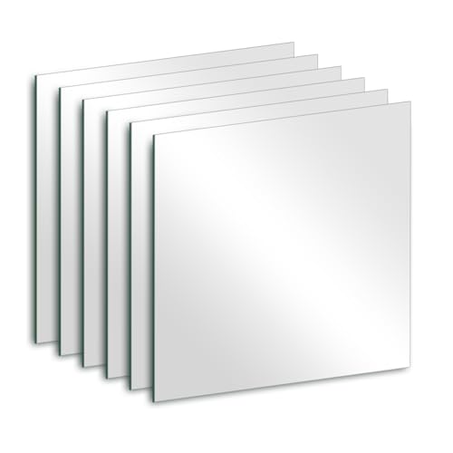 6Pcs Glass Wall Mirror Tiles 6 x 6 x 0.08'' Thick Square Mirror Sheets with Adhesive Stickers for Home Gym, Bedroom, Door, Bathroom, Entryway, Wall Decor - size: 6" x 6"