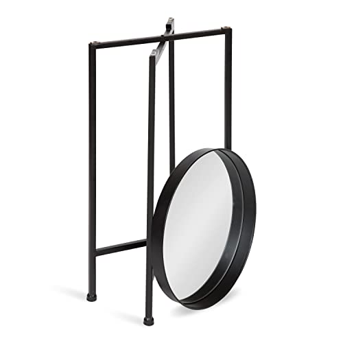 Kate and Laurel Celia Round Metal Foldable Accent Table with Mirror Tray Top, Black - color: Black/Mirror