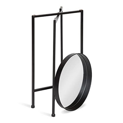 Kate and Laurel Celia Round Metal Foldable Accent Table with Mirror Tray Top, Black - color: Black/Mirror