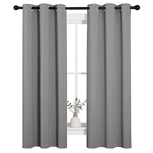NICETOWN Silver Grey Blackout Curtain Panels for Bedroom, Thermal Insulated Grommet Top Blackout Draperies and Drapes (2 Panels, W34 x L63 inches) - color: Silver Grey, size: 34"W x 63"L (Pack of 2)