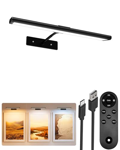 EZVALO Picture Light for Wall, 13'' Black Rechargeable 4800mAh Battery Lights Wireless with IR Remote, Magnetic LED Art Painting Light with 3 Color Temperatures, Display for Gallery, Living Room - color: Black, size: 13inch