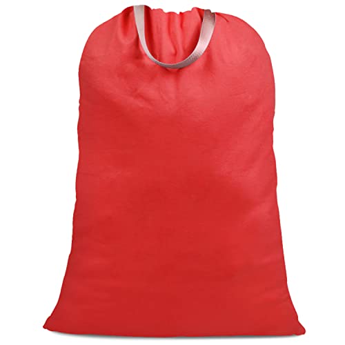 Cotton Canvas Laundry Bag with Handles & Drawstring Straps, Heavy Duty Extra Large Laundry Bags for Laundromat and Household, 25.5x34 Inch, Red - color: Red