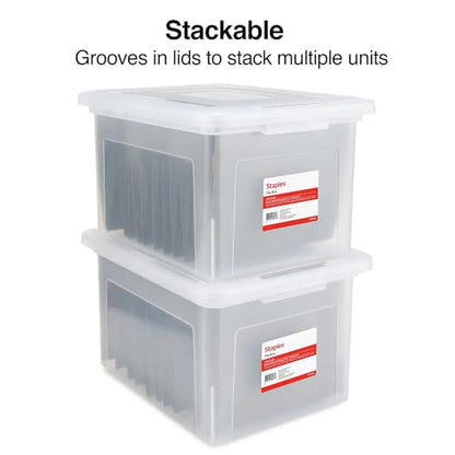 STAPLES File Box Plastic File Box Snap, Letter/Legal Size, Clear, 2/Pack - color: Clear, size: 2 Pack, style: Box (Snap Lid)