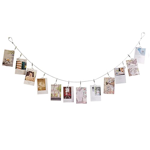 Multi-Purpose Steel Wall Hanging Photo Display Cable Wire Rod with 12 Adjustable Clips for Hanging Photos Notes Postcard and Artworks (Heart) - size: Heart