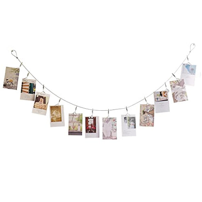 Multi-Purpose Steel Wall Hanging Photo Display Cable Wire Rod with 12 Adjustable Clips for Hanging Photos Notes Postcard and Artworks (Heart) - size: Heart