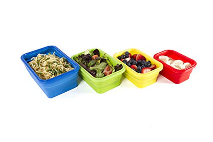 Kitchen Home Thin Bins Collapsible Containers – Set of 4 Rectangle Silicone Food Storage Containers – BPA Free, Microwave, Dishwasher and Freezer Safe - size: Rectangle - Assorted Sizes - Set of 4