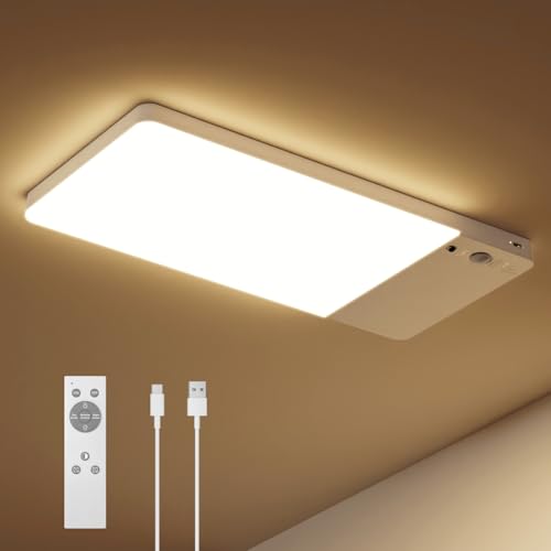 FULEN Rechargeable Motion Sensor Ceiling Light Upgraded,Closet Light with 12000mAh Battery, LED Shower Lights, Ceiling Lamp for Bathroom,Pantry,Garage,Remote Control - color: White, size: 1 Pack
