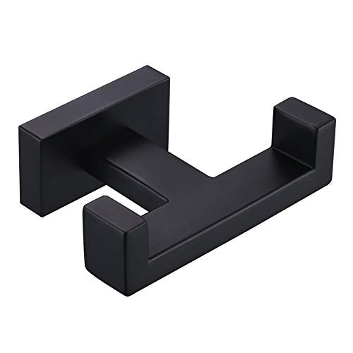 Angle Simple Double Towel Hook Matte Black, SUS304 Stainless Steel Bathroom Towel Holder, Coat Robe Hook Wall Mount - color: Matte Black, size: 1 Pack